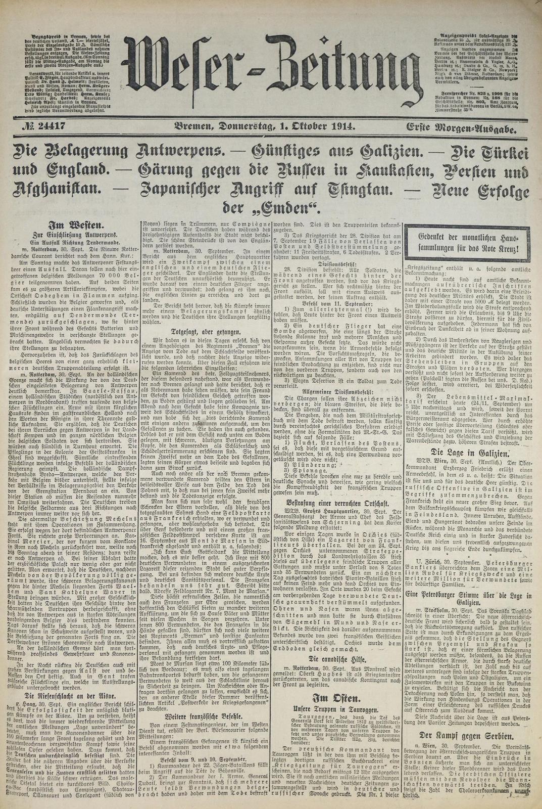 Weser-Zeitung. | Bild Nr.1