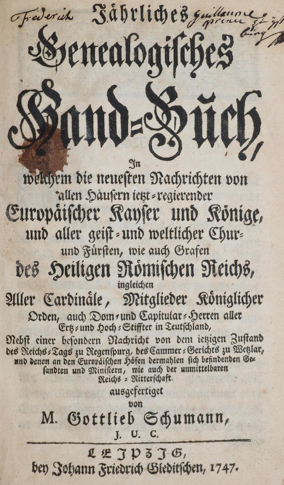 Jährliches Genealogisches Hand-Buch, | Bild Nr.1