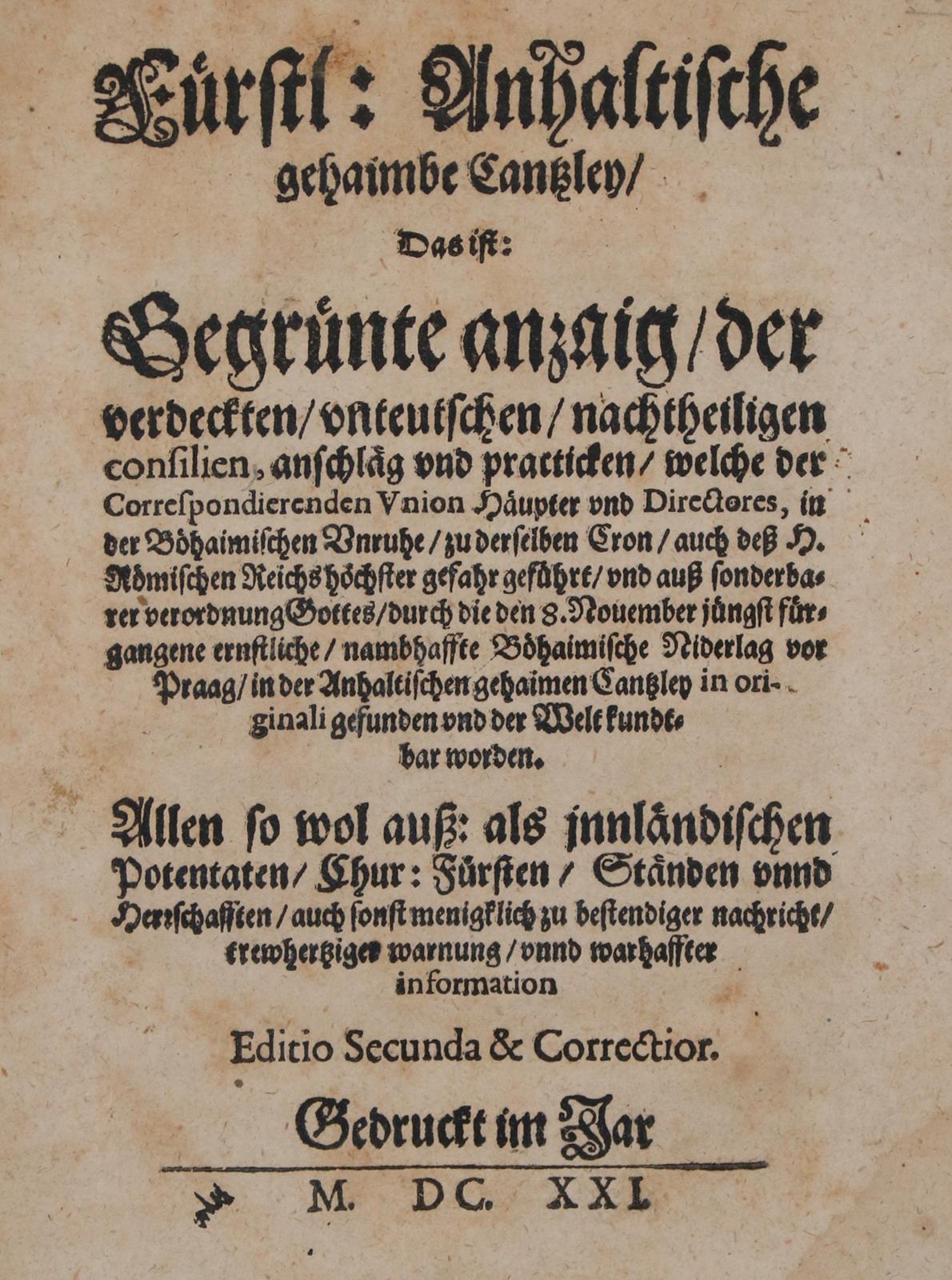 Fürstl. Anhaltische gehaimbe Cantzley, | Bild Nr.1