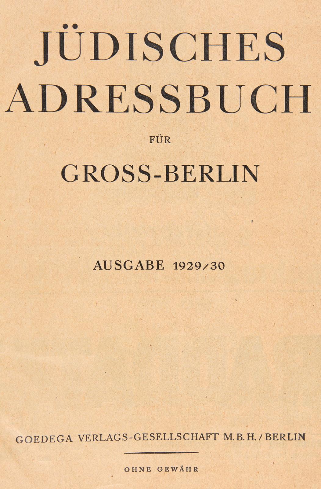 Jüdisches Adressbuch für Gross-Berlin. | Bild Nr.1