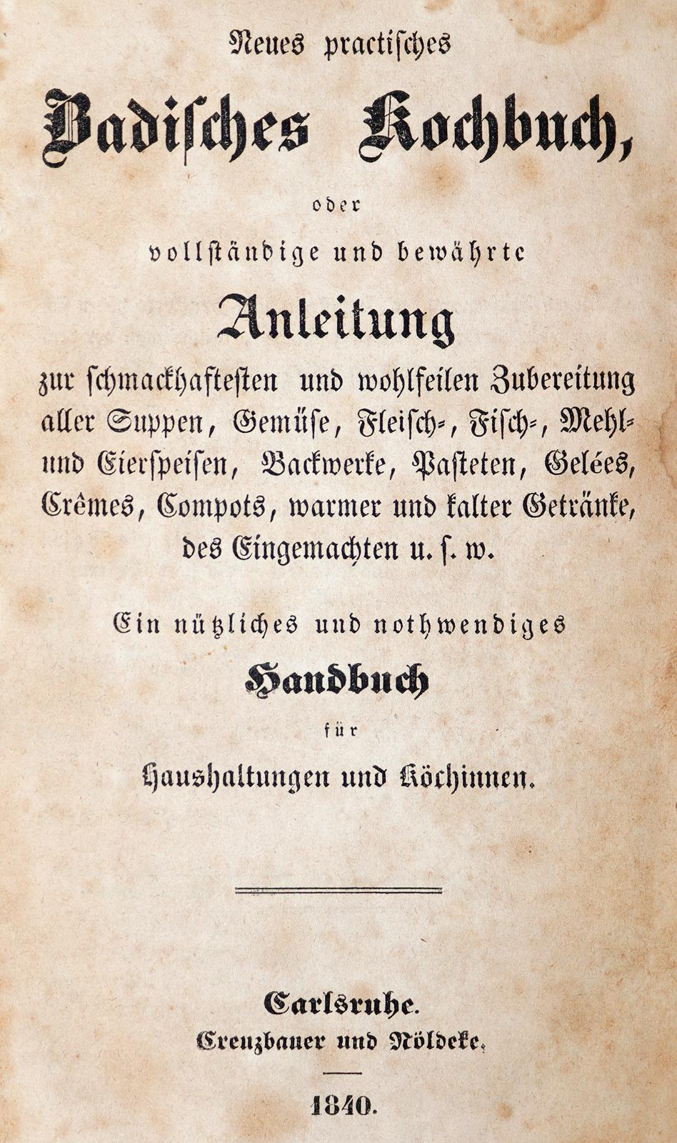 Neues practisches Badisches Kochbuch, | Bild Nr.1