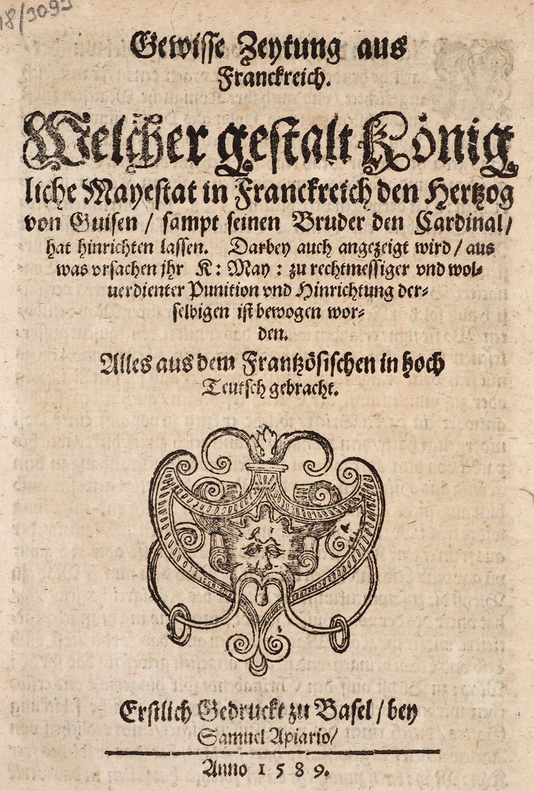 Gewisse Zeytung aus Franckreich. | Bild Nr.1