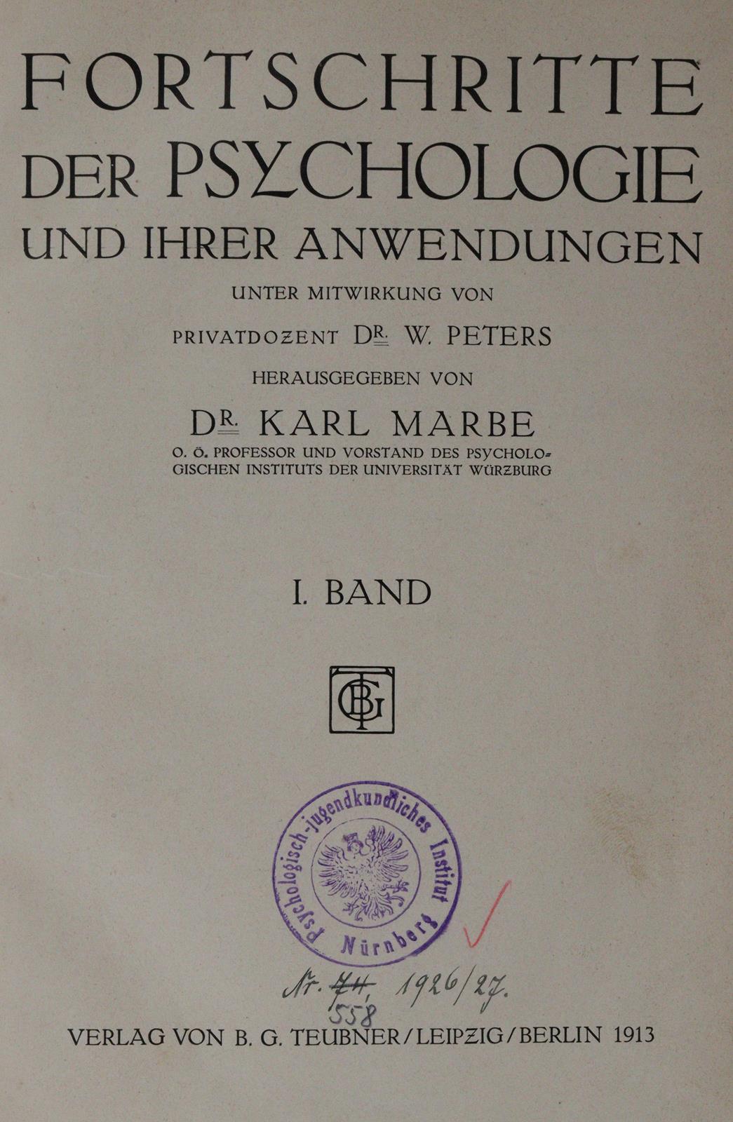 Marbe,K. u. W.Peters (Hrsg.). | Bild Nr.1