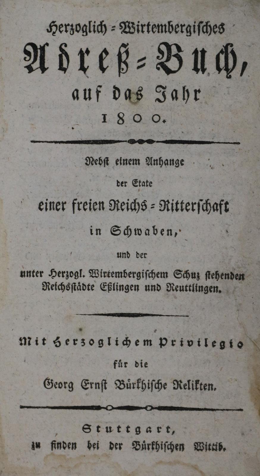 Herzoglich-Wirtembergisches Adreß-Buch | Bild Nr.1