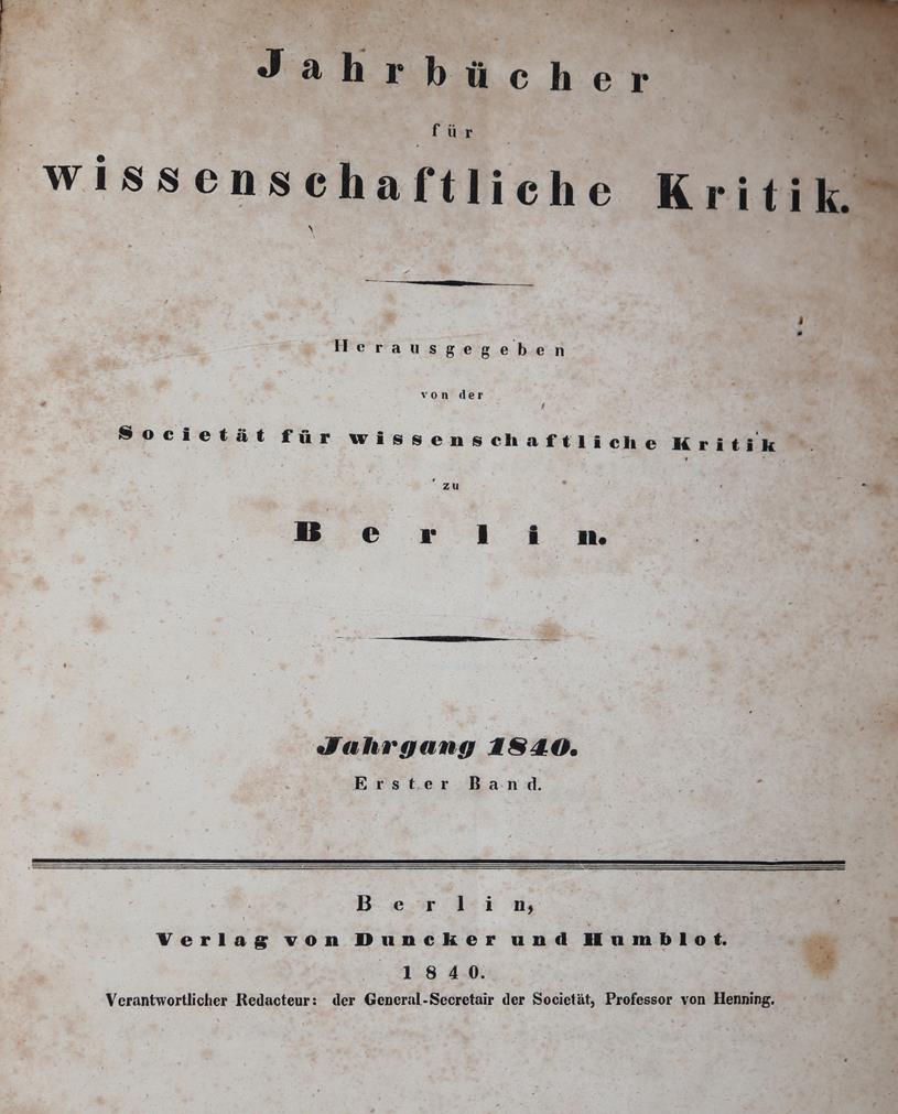 Jahrbücher für wissenschaftliche Kritik. | Bild Nr.1