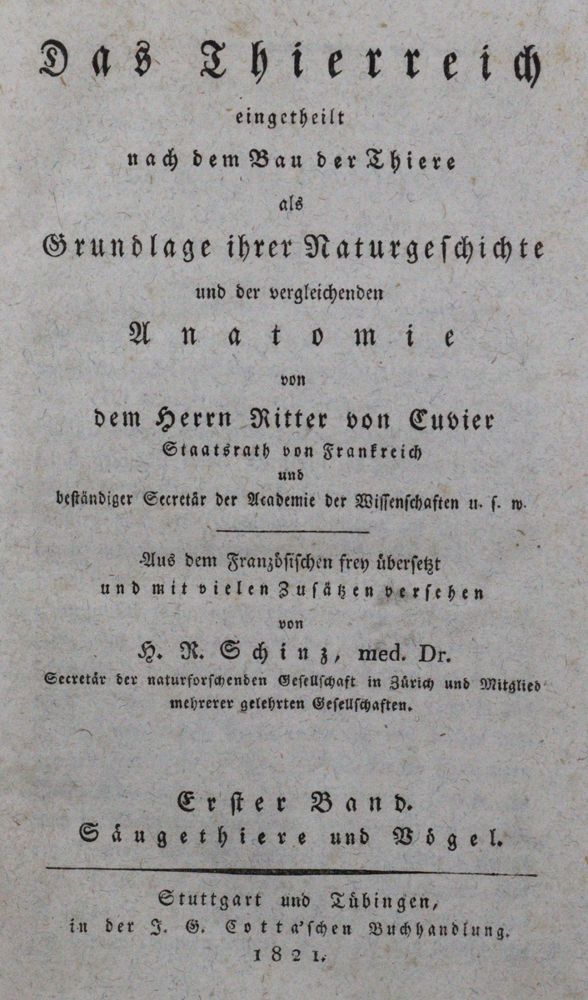 Große Abbildung Nr.1: 120-1025 Cuvier,(G.L.D.).: (Zoologie)