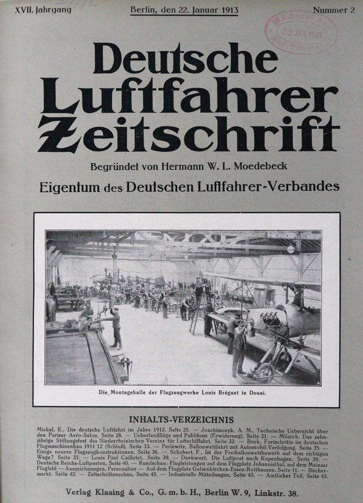 Große Abbildung Nr.1: 120-1085 Deutsche Luftfahrer-Zeitschrift.: (Verschiedene Gebiete - Varia, Aeronautik)