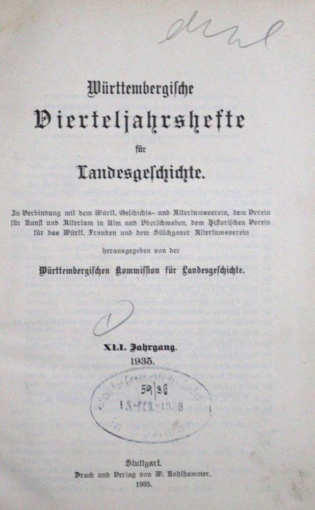 Große Abbildung Nr.2: 120-1266 Württembergische Vierteljahreshefte: (Deutschland, Württemberg)