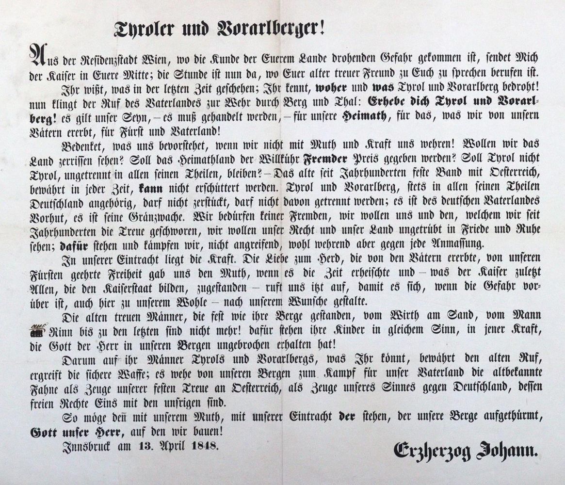 Große Abbildung Nr.1: 120-1315 Wünsche der Tiroler: (Österreich, Einblattdrucke u. Flugschriften)