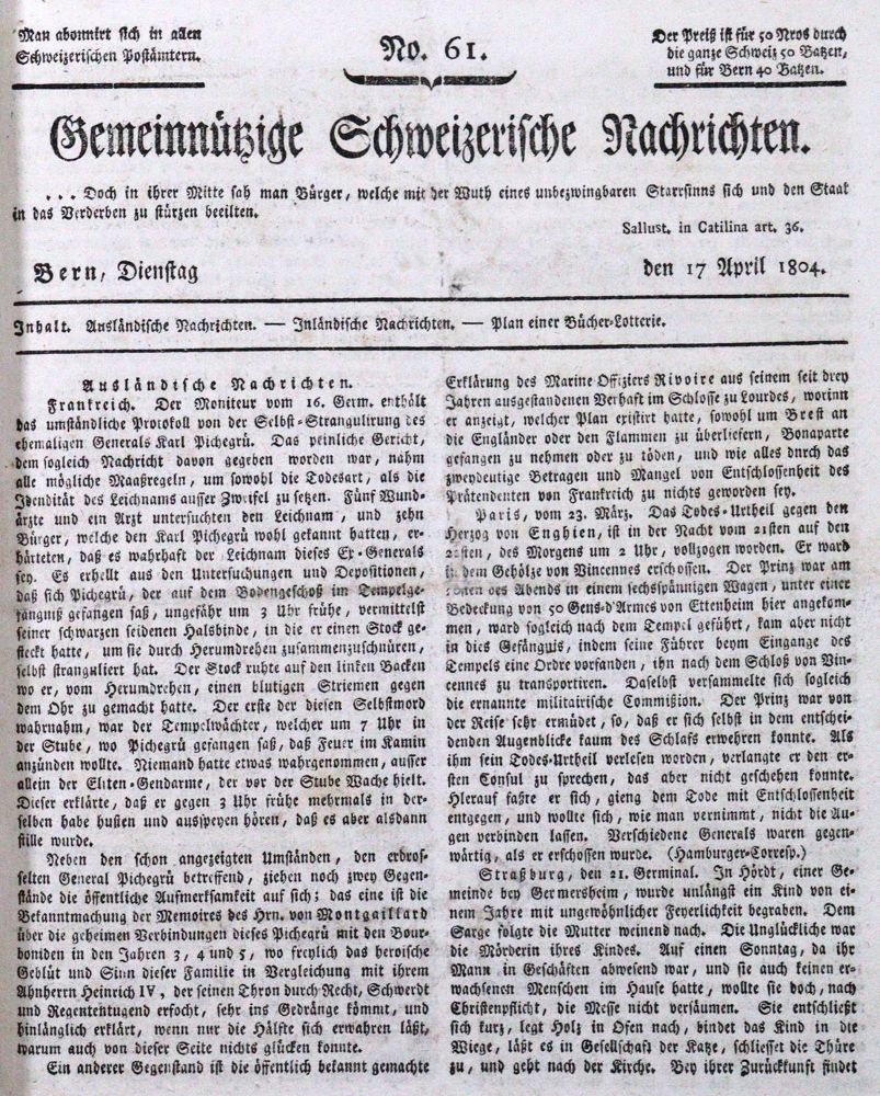 Große Abbildung Nr.1: 120-1328 Gemeinnützige Schweizerische Nachrichten.: (Schweiz)