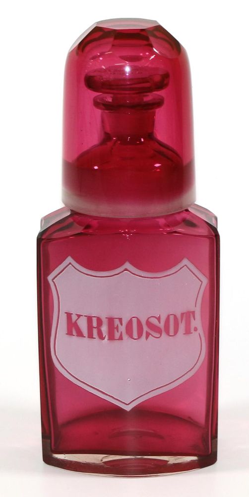 Große Abbildung Nr.2: 120-1486 Apothekerflasche Kreosot mit Glas: (Varia, Medizin)