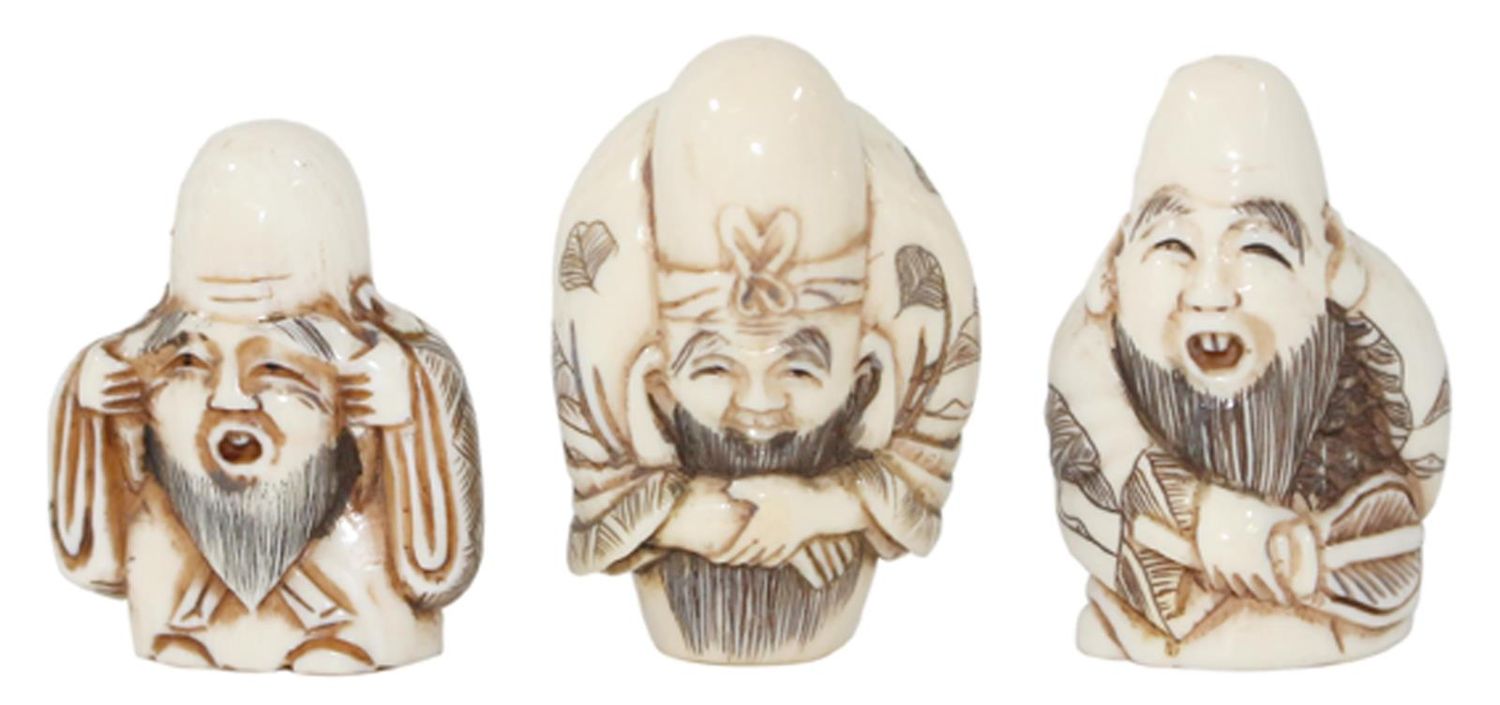 Große Abbildung Nr.1: 120-1612 Fukurokuju, 3 versch.: (Asiatika, Netsuke)