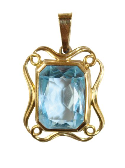 Große Abbildung Nr.1: 120-1729 Pforzheim Blautopasanhänger: (Schmuck, Anhänger)