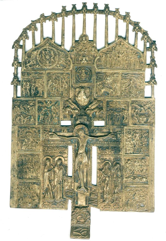 Große Abbildung Nr.1: 120-1846 Erweitertes Bronzekreuz: (Volkskunst, Ikonen)