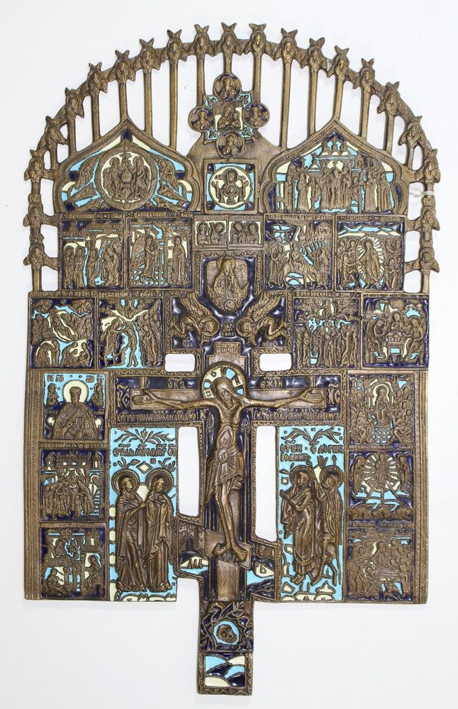 Große Abbildung Nr.1: 120-1848 Hauskreuz Russland Bronze: (Volkskunst, Ikonen)