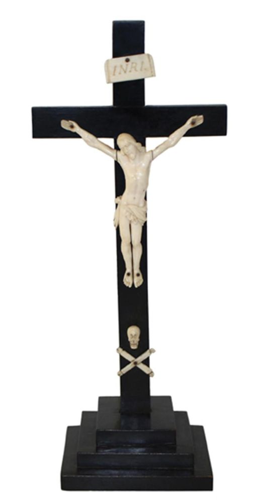 Große Abbildung Nr.1: 120-1858 Altarkreuz Elfenbein: (Volkskunst, Religiöse Volkskunst)
