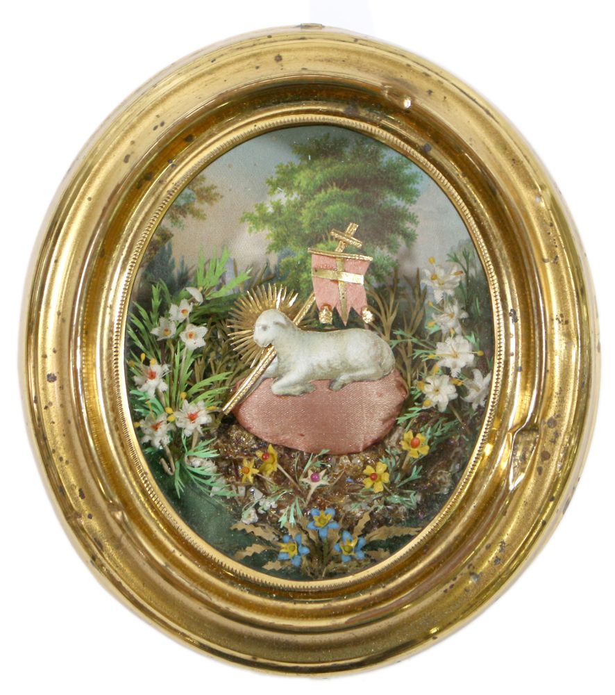 Große Abbildung Nr.1: 120-1869 Klosterarbeit Lamm Gottes: (Volkskunst, Religiöse Volkskunst)