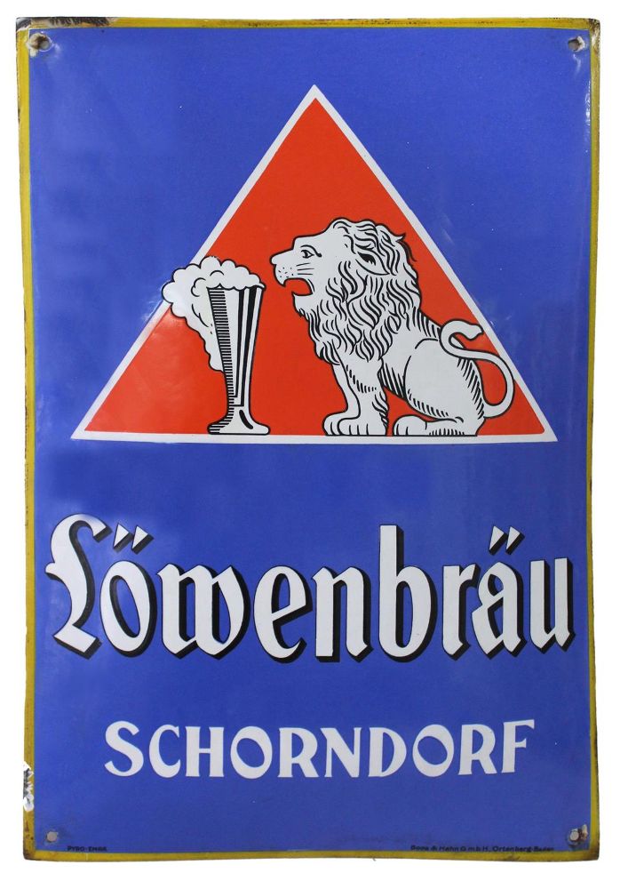 Große Abbildung Nr.1: 120-1910 Löwenbräu Schorndorf.: (Werbung, Emailleschilder)