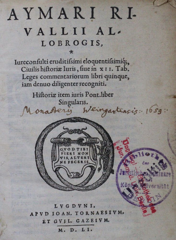 Große Abbildung Nr.1: 120-280 Rivallius (Du Rivail),A.: (Juridica und Kriminologie)