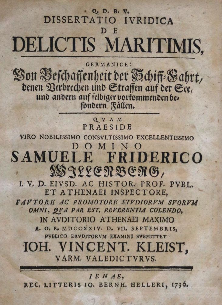 Große Abbildung Nr.1: 120-284 Kleist,J.V.: (Juridica und Kriminologie, Seewesen)