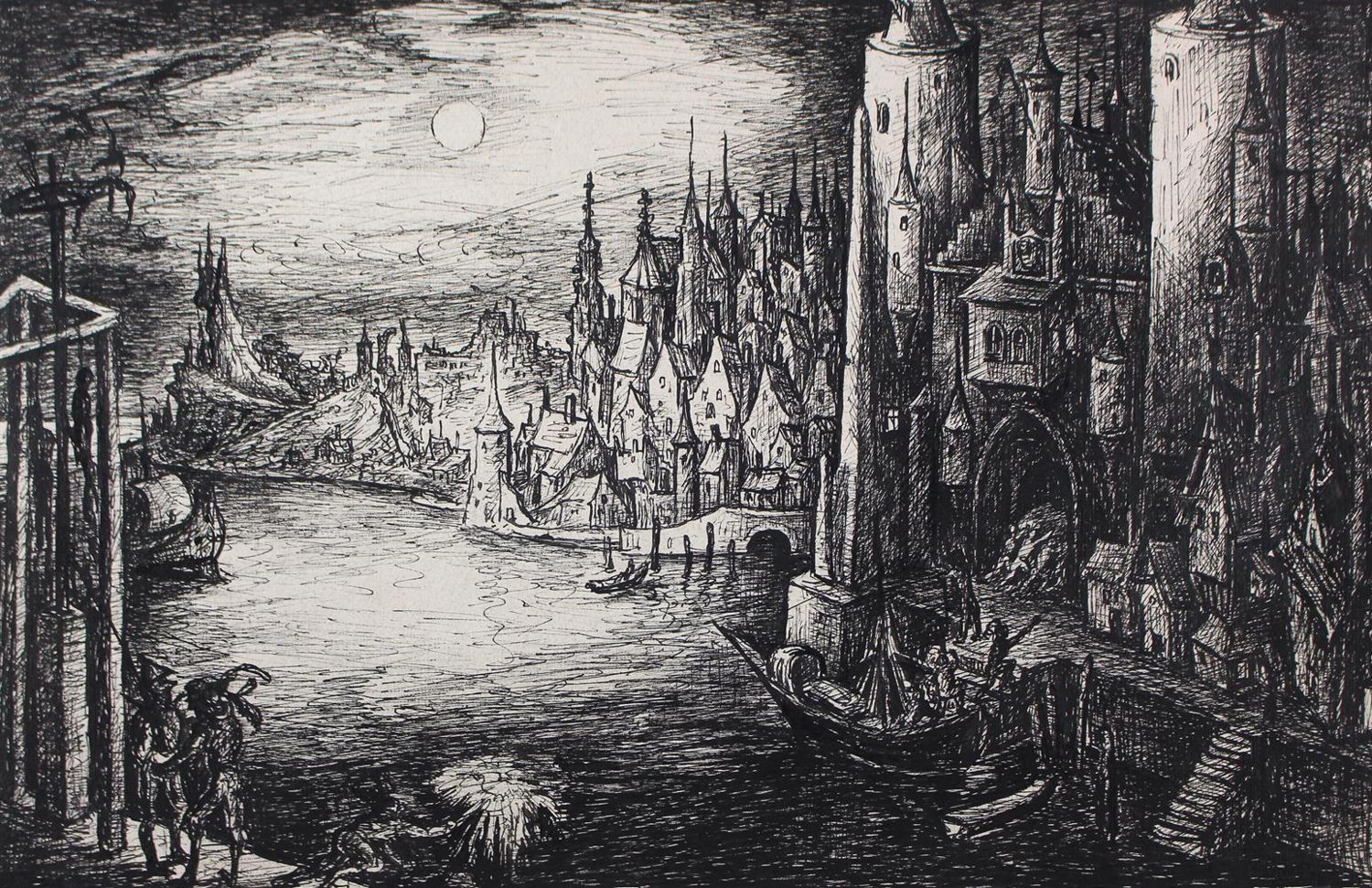 Große Abbildung Nr.1: 120-3436 Mittelalterliche Stadtansicht.: (Künstlergraphik)