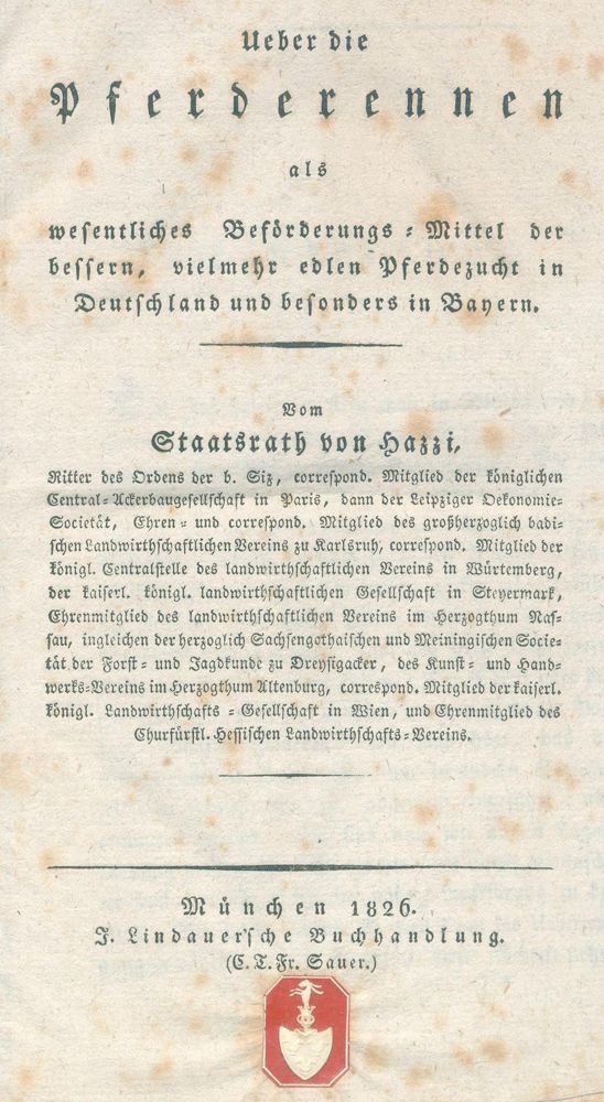 Große Abbildung Nr.1: 120-369 Hazzi,J.v.: (Sport, Pferdesport)