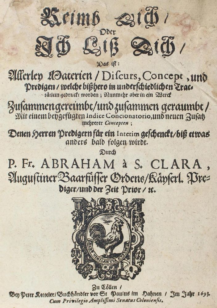 Große Abbildung Nr.1: 120-656 Abraham a Santa Clara (d.i. U.Megerle).: (Literatur und illustrierte Bücher bis 19.Jahrhundert)