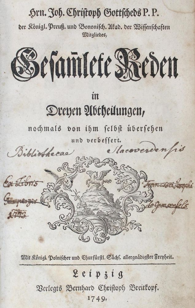 Große Abbildung Nr.1: 120-699 Gottsched,J.C.: (Literatur und illustrierte Bücher bis 19.Jahrhundert)