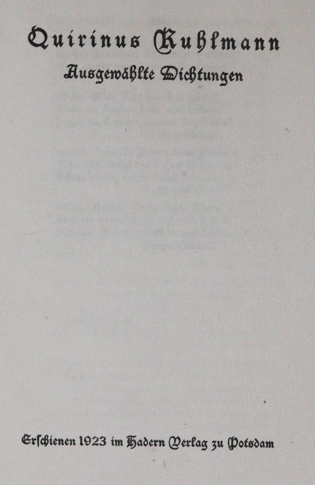 Große Abbildung Nr.1: 120-867 Kuhlmann,Q.: (Literatur und illustrierte Bücher 20.Jahrhundert - Alte Literatur in modernen Ausgaben)