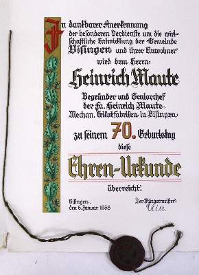 Bild Nr.2: 120-1207 Ehrenurkunde: (Deutschland, Bisingen)