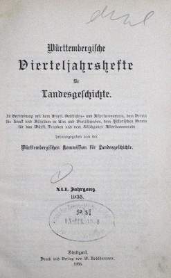 Bild Nr.2: 120-1266 Württembergische Vierteljahreshefte: (Deutschland, Württemberg)