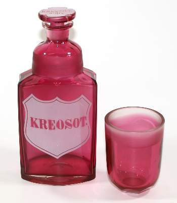 Bild Nr.1: 120-1486 Apothekerflasche Kreosot mit Glas: (Varia, Medizin)