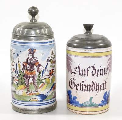 Bild Nr.1: 120-1686 2 Walzenkrüge: (Porzellan u. Keramik, Fayencen)