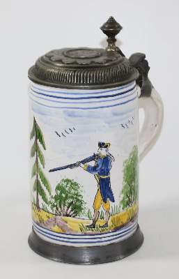 Bild Nr.1: 120-1705 Walzenkrug u. Essigkrug: (Porzellan u. Keramik, Fayencen)
