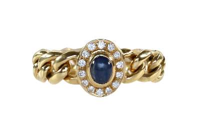 Bild Nr.1: 120-1754 Kettenring mit Saphircabochon: (Schmuck, DRC Pforzheim)