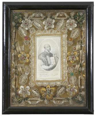 Bild Nr.1: 120-1880 Reliquiar im Schaurahmen.: (Volkskunst, Religiöse Volkskunst)