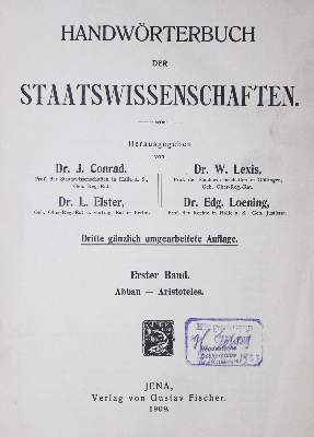 Bild Nr.1: 120-240 Handwörterbuch der Staatswissenschaften.: (Politik und Staatswissenschaften)