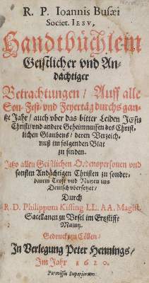 Bild Nr.1: 120-75 Busaeus,J.: (Alte Drucke, Handschriften und Theologie)