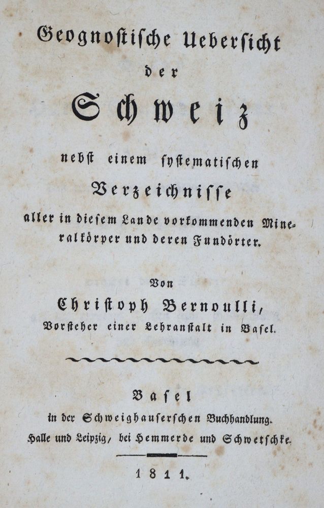 Große Abbildung Nr.1: 121-1027 Bernoulli,C.: (Verschiedene Gebiete - Varia, Geologie - Mineralogie u. Paläontologie, Schweiz)