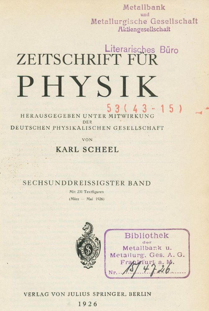 Große Abbildung Nr.1: 121-1062 Pauli,W.: (Verschiedene Gebiete - Varia, Physik)