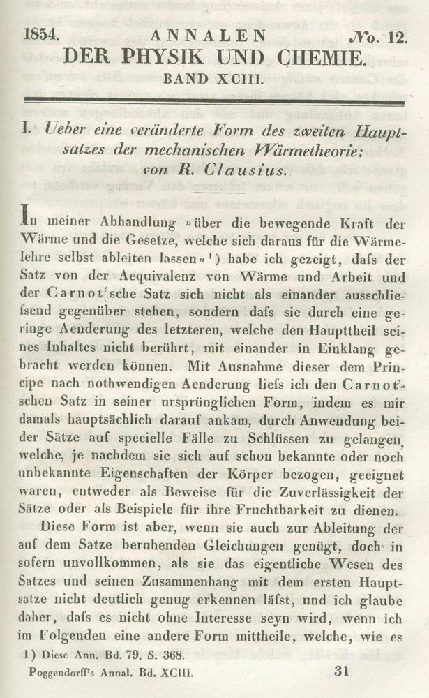 Große Abbildung Nr.1: 121-1065 Clausius,R.: (Verschiedene Gebiete - Varia, Physik, Thermodynamik)