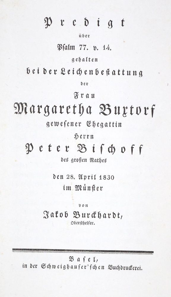 Große Abbildung Nr.1: 121-1257 Leichenpredigten.: (Schweiz, Basel)