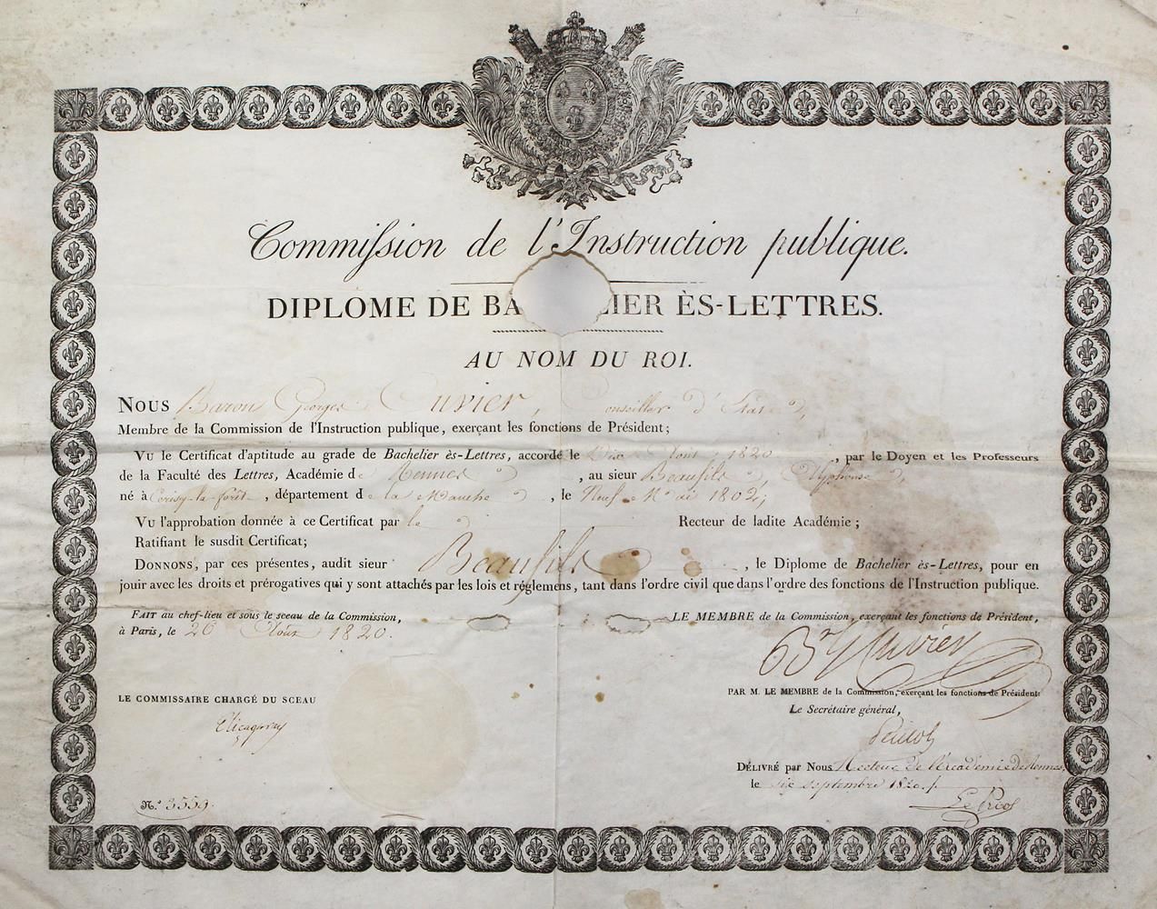 Große Abbildung Nr.11: 121-1374 Cuvier, Georges Baron de,: (Autographen)