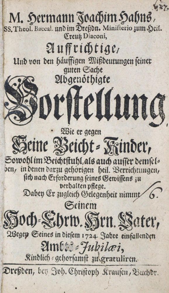 Große Abbildung Nr.1: 121-147 Hahn,H.J.: (Alte Drucke, Handschriften und Theologie)