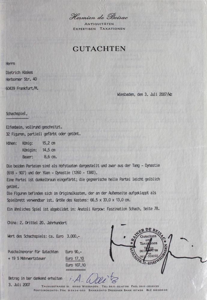 Große Abbildung Nr.4: 121-1553 Schachspiel Elfenbein: (Asiatika, China)