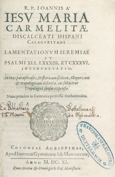 Große Abbildung Nr.1: 121-196 Johannes a Jesu Maria.: (Alte Drucke, Handschriften und Theologie)