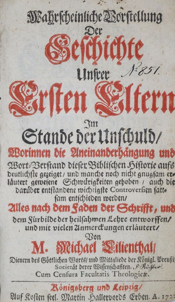 Große Abbildung Nr.1: 121-203 Lilienthal,M.: (Alte Drucke, Handschriften und Theologie)