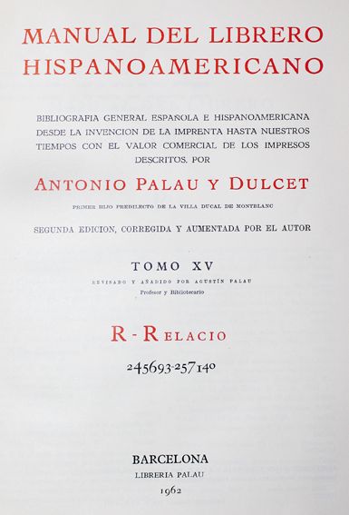 Große Abbildung Nr.1: 121-594 Palau y Dulcet,A.: (Bibliographie und Buchwesen)