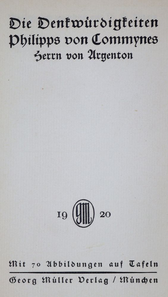Große Abbildung Nr.1: 121-742 Commynes,Ph.v.: (Literatur und illustrierte Bücher 20.Jahrhundert - Alte Literatur in modernen Ausgaben)