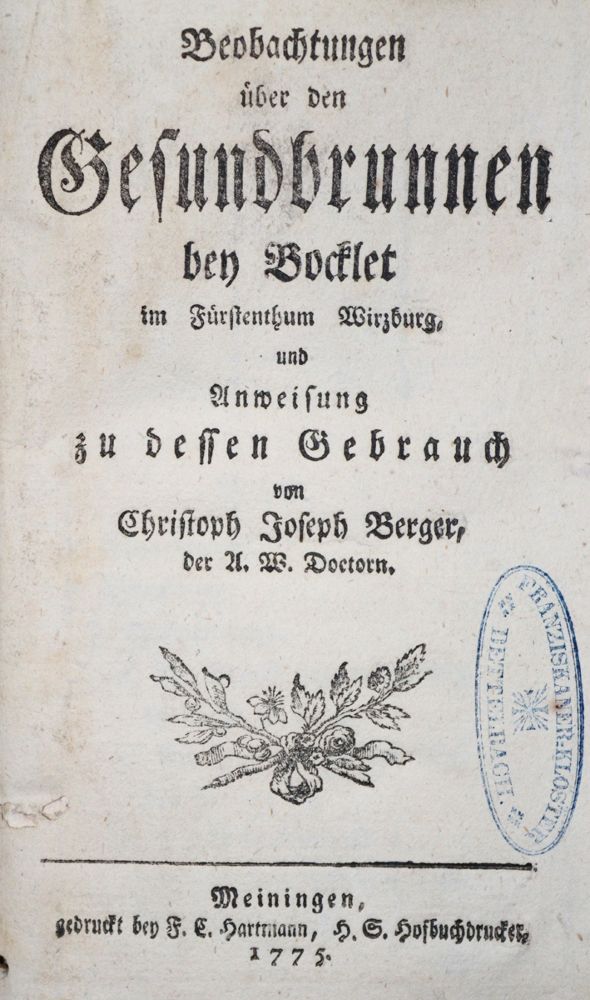 Große Abbildung Nr.1: 121-931 Berger,C.J.: (Medizin, Balneologie, Bad Bocklet)